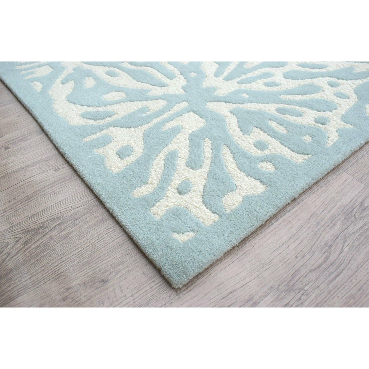 Luxury Hand-Tufted Blue & White Wool Rug – Modern Geometric Pattern Carpet for Living Room, Bedroom & Home Décor