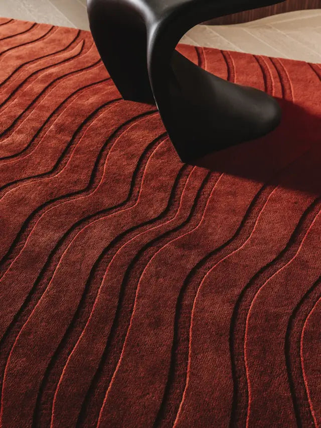 Luxury Red Wavy Pattern Area Rug – Modern Textured Carpet for Living Room, Bedroom & Contemporary Home Décor