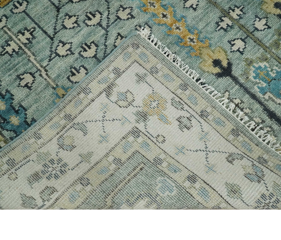 Hand-Knotted Blue Oushak Rug – Authentic Turkish Wool Area Carpet