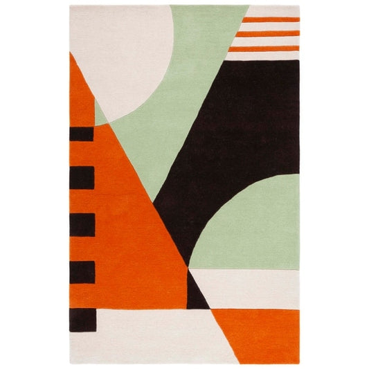 Modern Geometric Area Rug – Bold Orange, Black & Green Abstract Design for Living Room, Bedroom & Office Décor