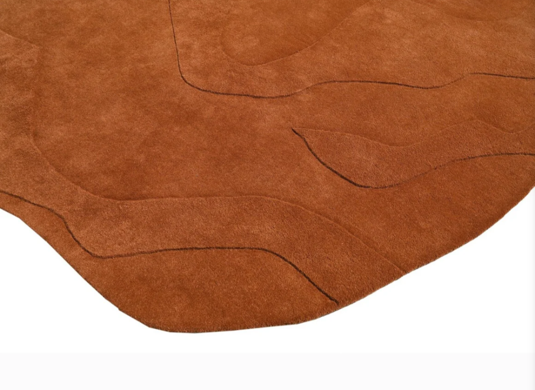 Hand Tufted Irregular Abstract Rug – Modern Terracotta Organic Shape Wool Area Rug for Living Room, Contemporary Designer Carpet