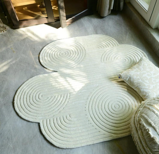 Modern White Tufted Cloud Rug – Handmade Geometric Floor Mat for Living Room & Bedroom Decor
