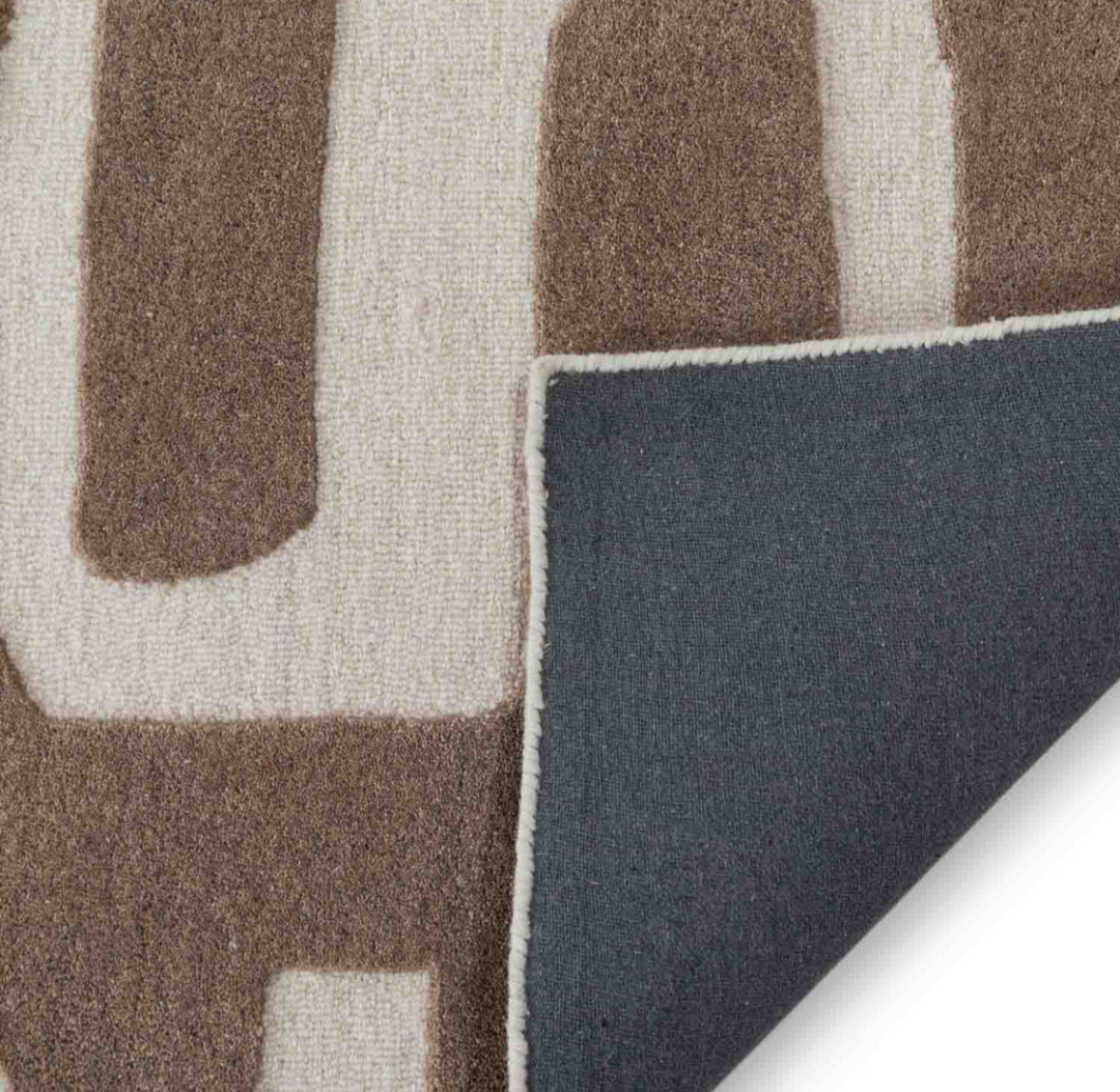 Modern Beige & Brown Abstract Wool Rug – Hand-Tufted Maze Pattern Carpet for Living Room & Home Interiors