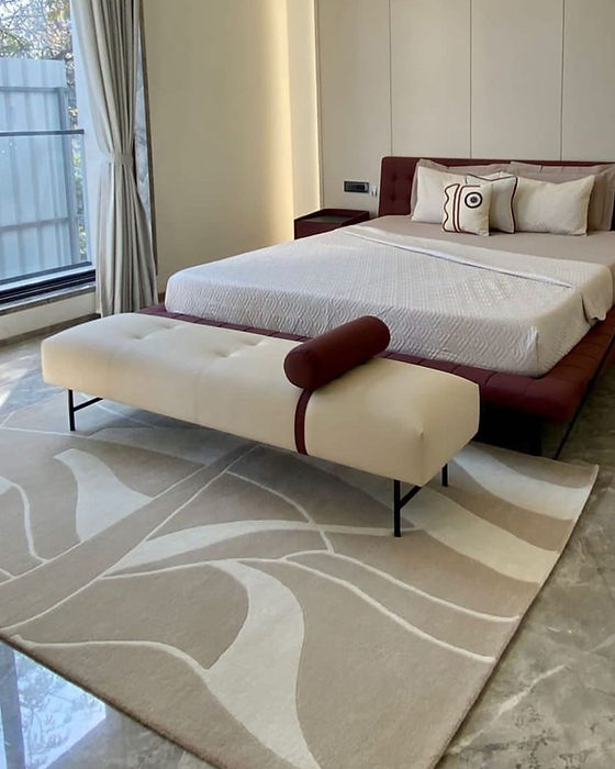 Modern Beige Abstract Area Rug – Soft Minimalist Geometric Carpet for Living Room, Bedroom & Office Decor