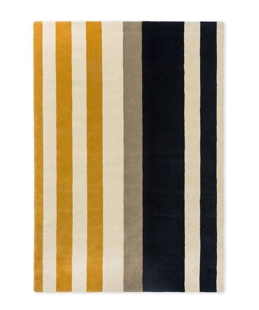 Modern Striped Area Rug – Hand-Tufted Mustard, Black & Neutral Carpet for Living Room, Bedroom & Office Decor