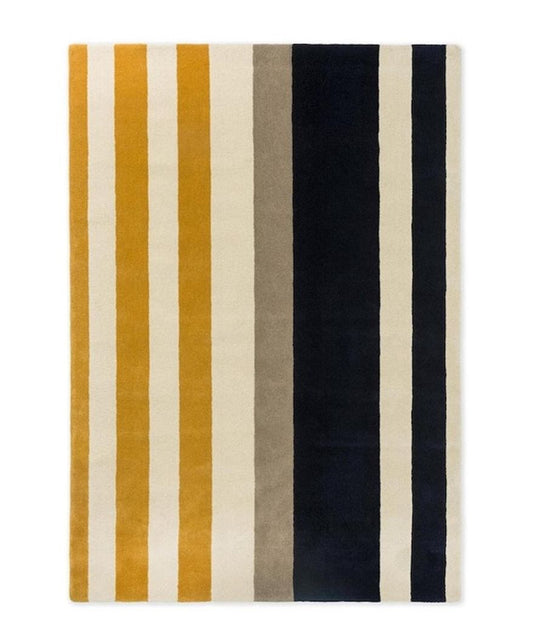 Modern Striped Area Rug – Hand-Tufted Mustard, Black & Neutral Carpet for Living Room, Bedroom & Office Decor