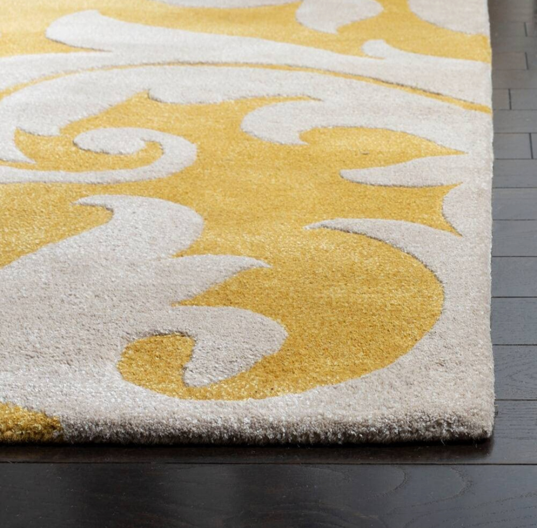 Premium Yellow and Cream Modern Floral Area Rug for Living Room | Hand-Tufted Wool Carpet