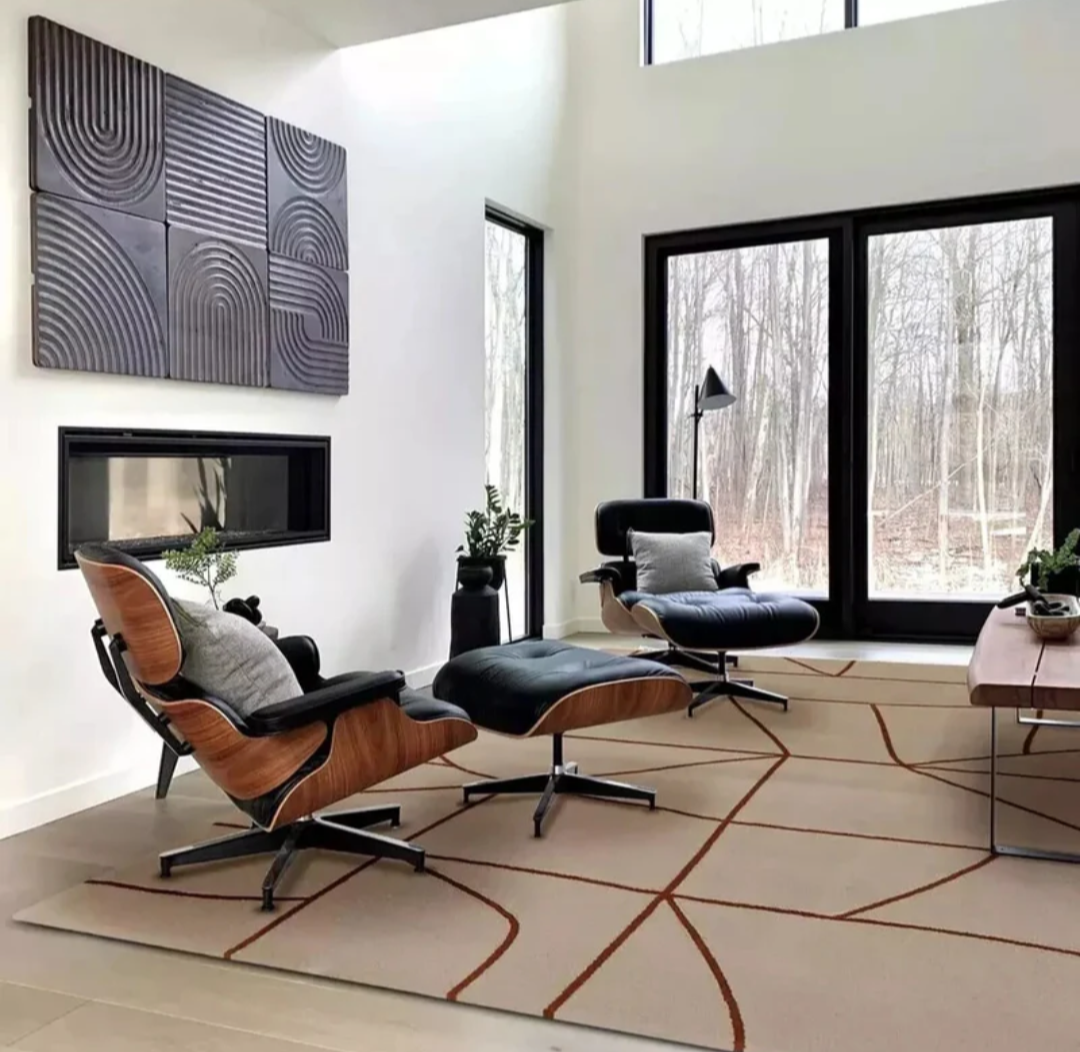 Beige Abstract Line Art Area Rug – Modern Minimalist Geometric Carpet for Living Room, Bedroom & Office Décor
