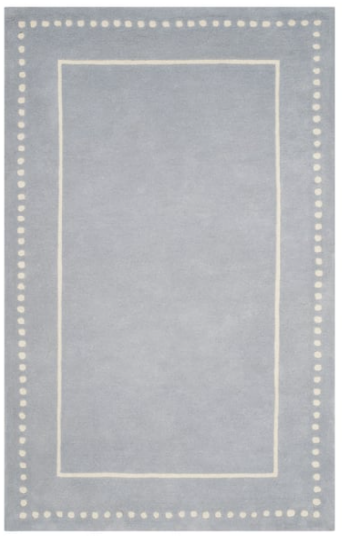 Light Blue Modern Border Wool Area Rug – Soft Plush Hand-Tufted Carpet with Minimalist Dotted Design for Living Room & Bedroom Décor