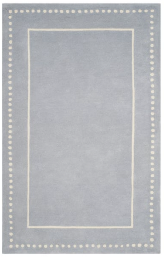 Light Blue Modern Border Wool Area Rug – Soft Plush Hand-Tufted Carpet with Minimalist Dotted Design for Living Room & Bedroom Décor