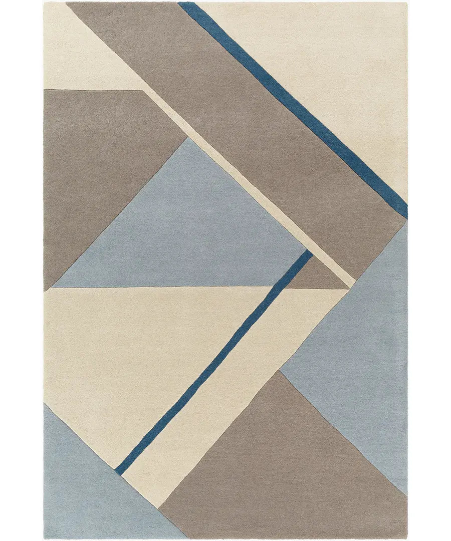 Modern Geometric Area Rug – Abstract Blue, Beige & Gray Contemporary Carpet for Living Room & Bedroom Decor