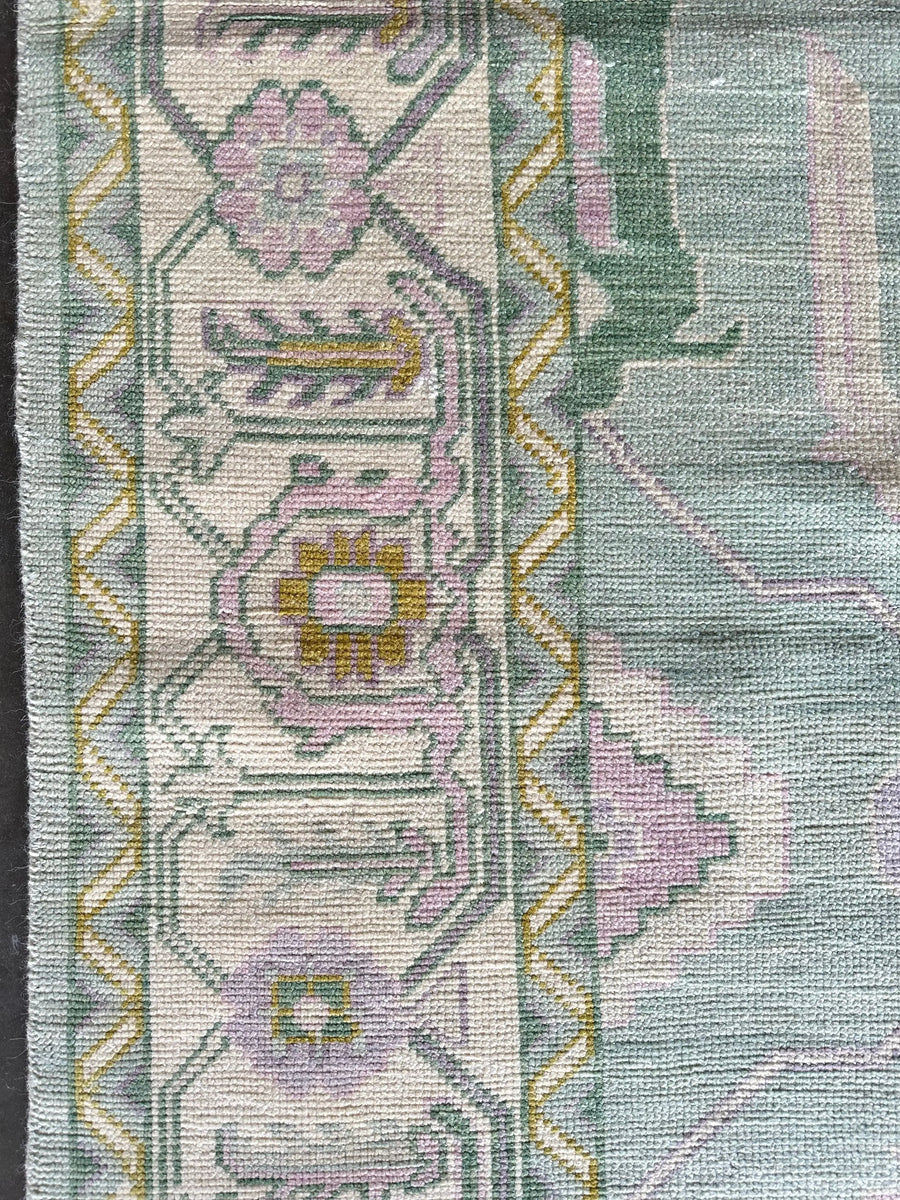 Hand Knotted Oushak Rug – Aqua Blue Pastel Turkish Wool Vintage Area Carpet