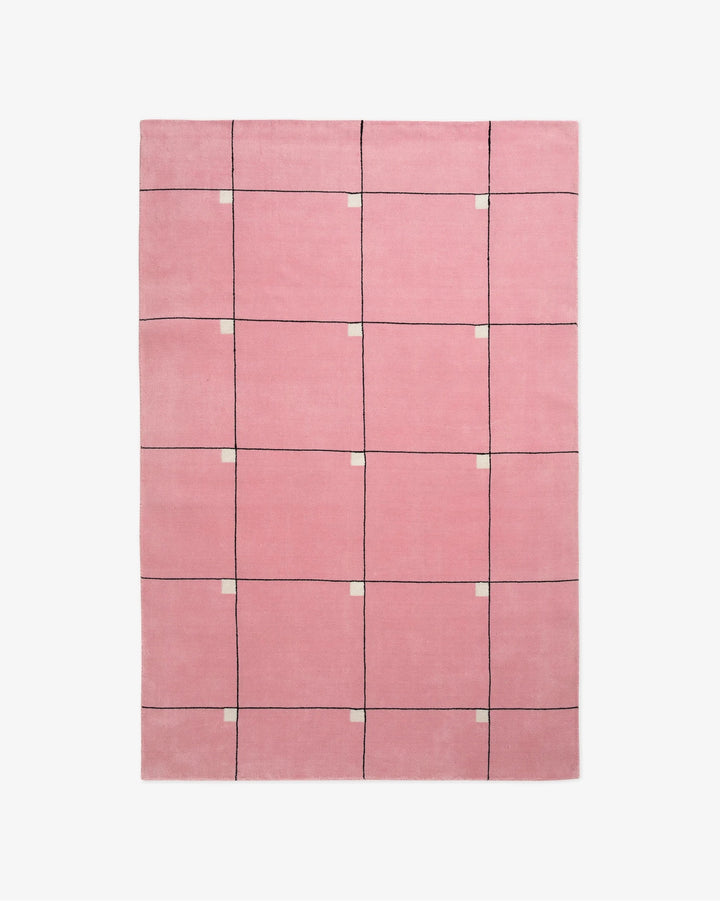 Blush Pink Hand Tufted Wool Rug – Modern Geometric Grid Area Rug, Minimalist Checkered Carpet, Scandinavian Living Room Rug, Contemporary Bedroom Decor, Custom Size Rug
