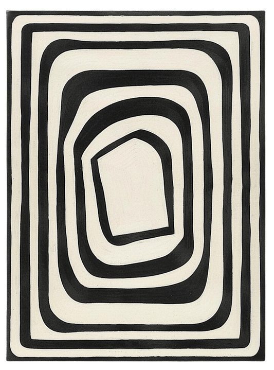 Modern Black and White Geometric Hand Tufted Rug – Contemporary Optical Illusion Area Carpet, Abstract Minimalist Home Decor