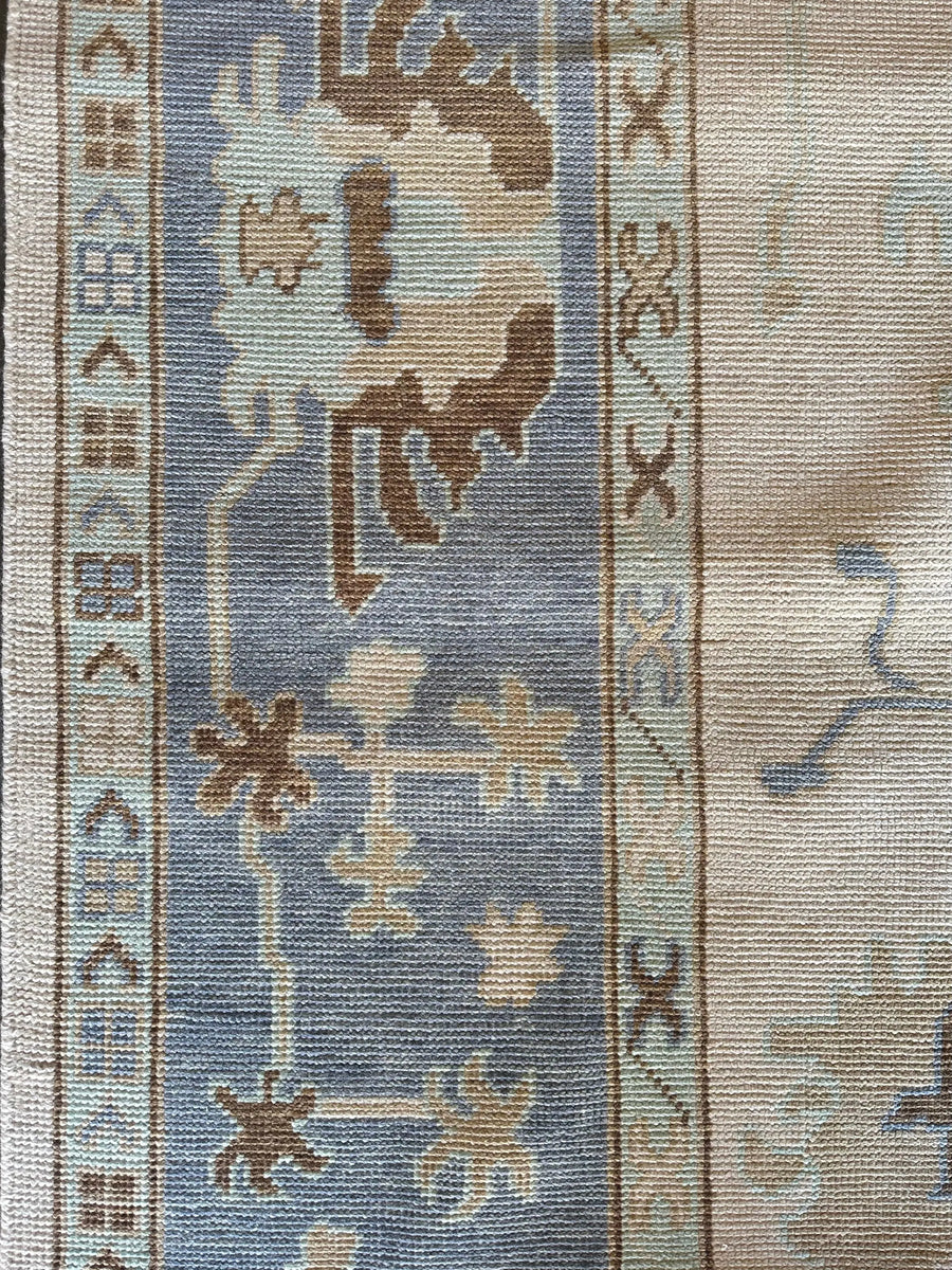 Hand Knotted Oushak Rug – Vintage Turkish Style Carpet | Soft Pastel Oriental Area Rug for Living Room