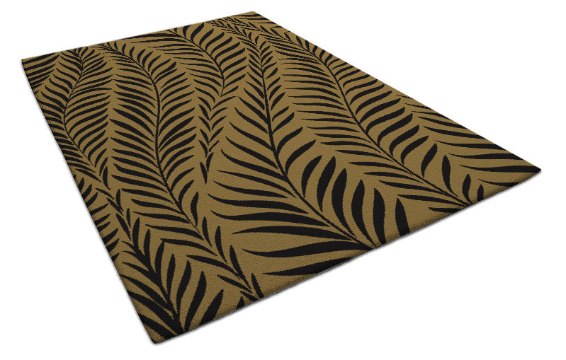 Modern Brown & Black Palm Leaf Rug – Tropical Botanical Design Carpet for Living Room, Bedroom & Home Décor