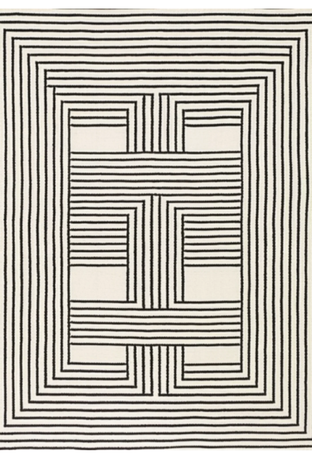 Modern Black and White Geometric Line Pattern Area Rug – Contemporary Optical Illusion Carpet for Living Room, Bedroom & Office Decor
