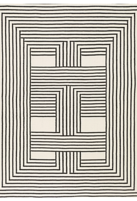 Modern Black and White Geometric Line Pattern Area Rug – Contemporary Optical Illusion Carpet for Living Room, Bedroom & Office Decor