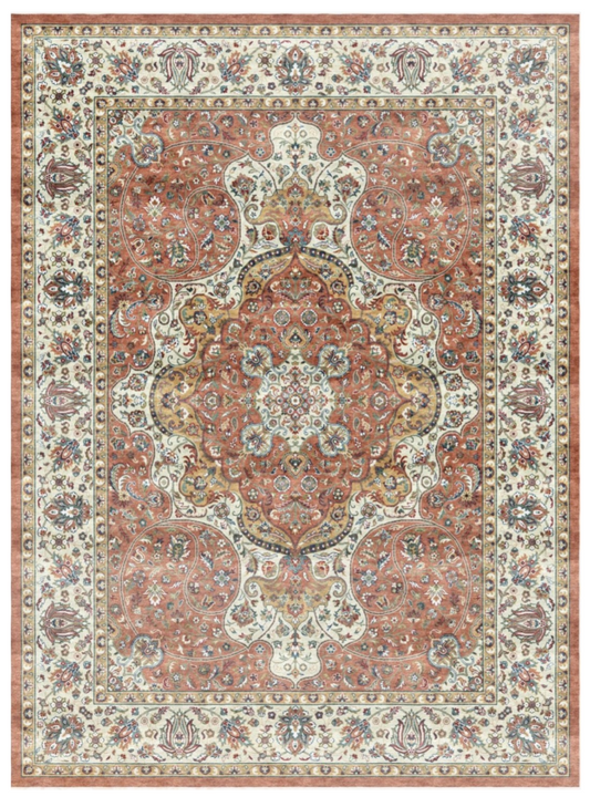 Luxury Persian Silk Rug with Elegant Medallion Design – Soft Peach & Ivory Decorative Carpet