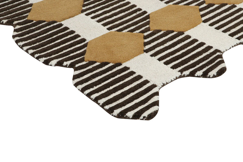 Mid Century Modern Geometric Area Rug – Hand Tufted Mustard Yellow & Brown Striped Pattern Carpet for Living Room, Dining & Office Décor