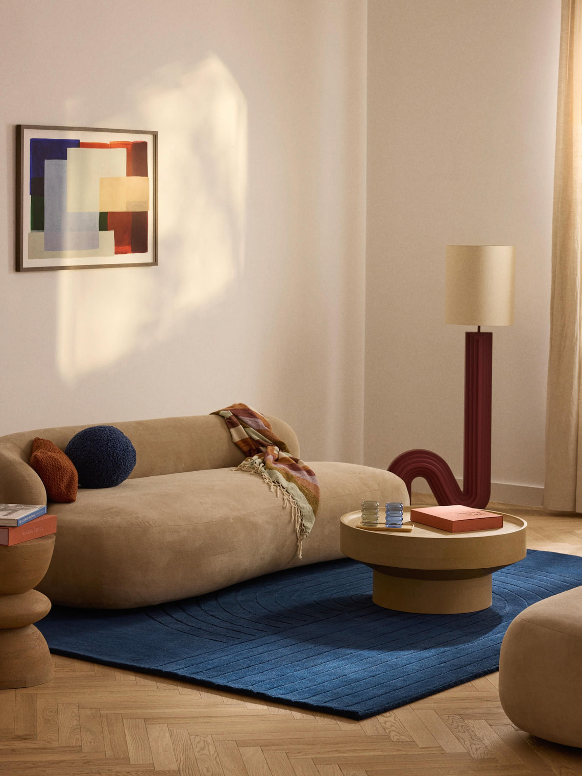 Modern Hand-Tufted Blue Area Rug – Minimalist Abstract Carpet for Living Room & Home Decor