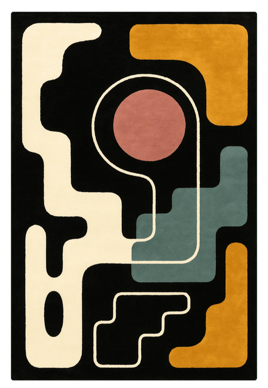 Modern Abstract Hand Tufted Rug – Black Multicolor Geometric Designer Area Rug