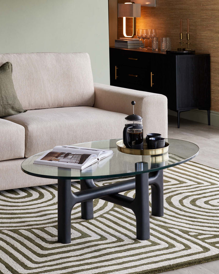 Modern Abstract Line Pattern Area Rug – Hand-Tufted Wool Olive Green & Ivory Contemporary Carpet for Living Room, Bedroom, Office & Home Decor
