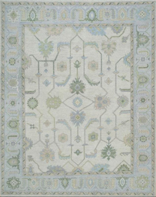 Handmade Light Blue Oushak Rug – Soft Wool Vintage Turkish Design | Traditional Oriental Area Carpet