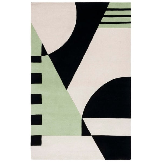 Modern Geometric Area Rug – Black, Green & Beige Abstract Design for Living Room, Bedroom & Office Décor
