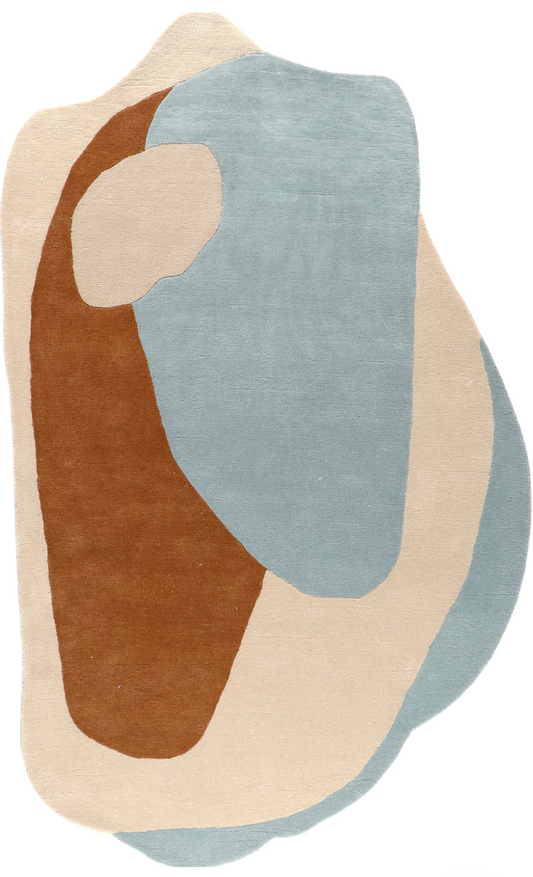 Modern Abstract Area Rug – Handmade Organic Shape Carpet in Blue, Beige & Brown for Living Room & Bedroom Decor