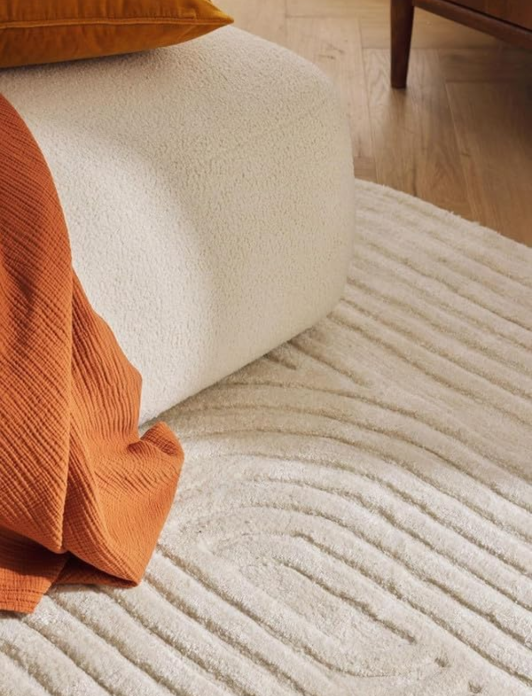 Modern Boho Geometric Area Rug – Handwoven Neutral Cream Carpet with Unique Arch Pattern for Living Room, Bedroom & Home Décor