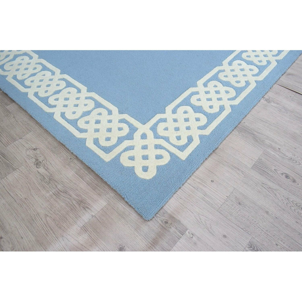 Hand-Tufted Blue Wool Area Rug with White Border – Modern Minimalist Carpet for Living Room, Bedroom & Home Décor