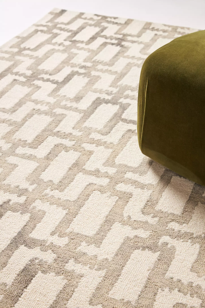 Hand Tufted Geometric Area Rug, Ivory Beige Modern Wool Carpet, Neutral Living Room Rug, Contemporary Abstract Pattern Rug, Handmade Bedroom Rug, Custom Size Rug
