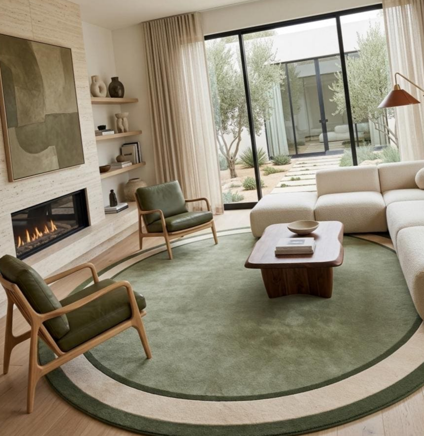 Hand Tufted Round Green Area Rug, Modern Minimalist Wool Rug, Scandinavian Living Room Carpet, Sage Green Circle Rug, Contemporary Handmade Floor Rug, Luxury Home Decor