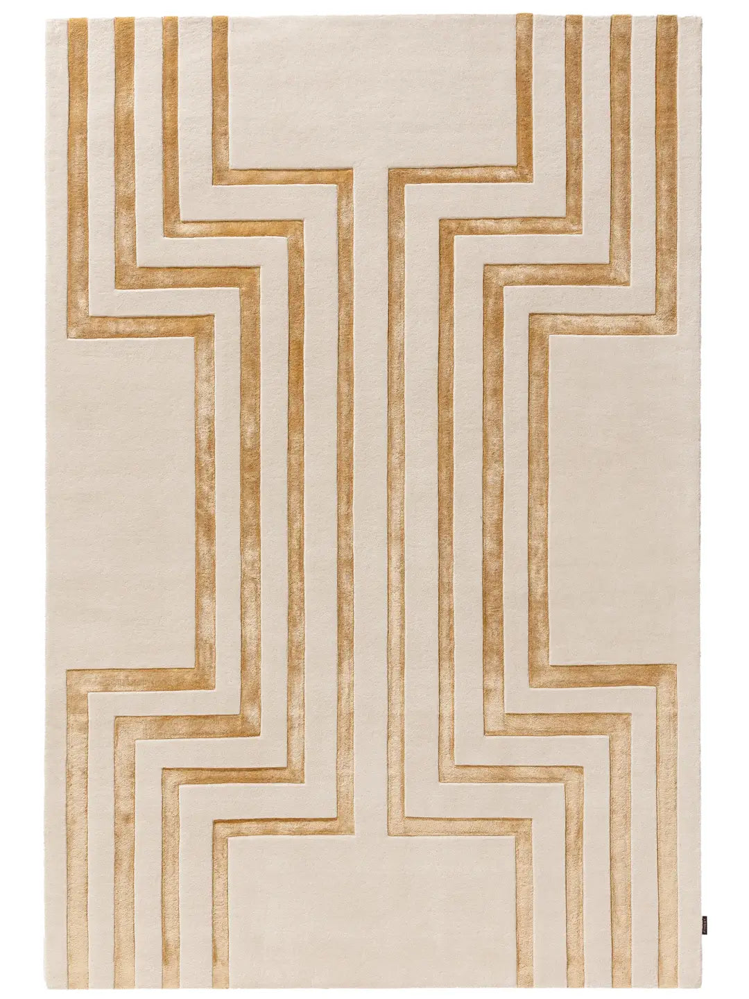 Modern Beige and Gold Geometric Area Rug – Luxury Abstract Carpet for Living Room, Bedroom & Home Décor
