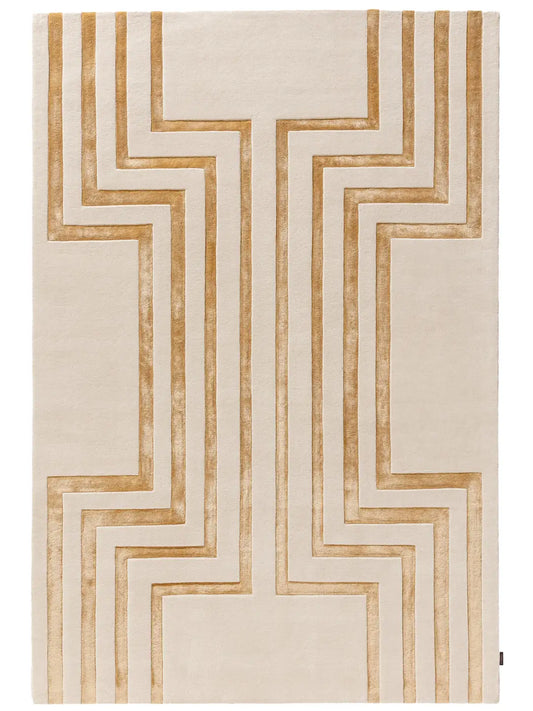 Modern Beige and Gold Geometric Area Rug – Luxury Abstract Carpet for Living Room, Bedroom & Home Décor
