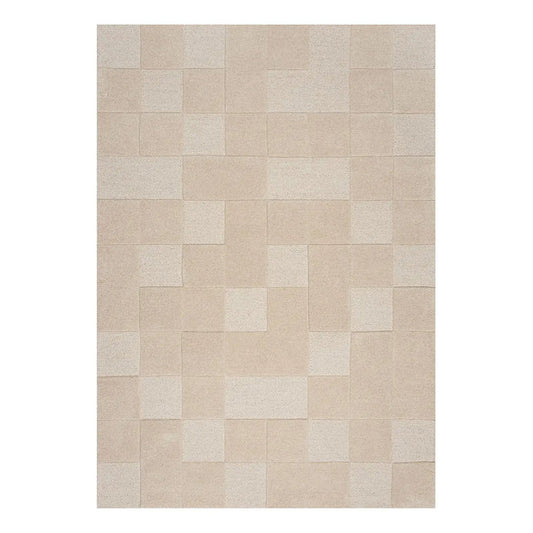 Modern Beige Geometric Rug – Hand-Tufted Block Pattern Carpet for Living Room, Bedroom & Minimalist Home Décor