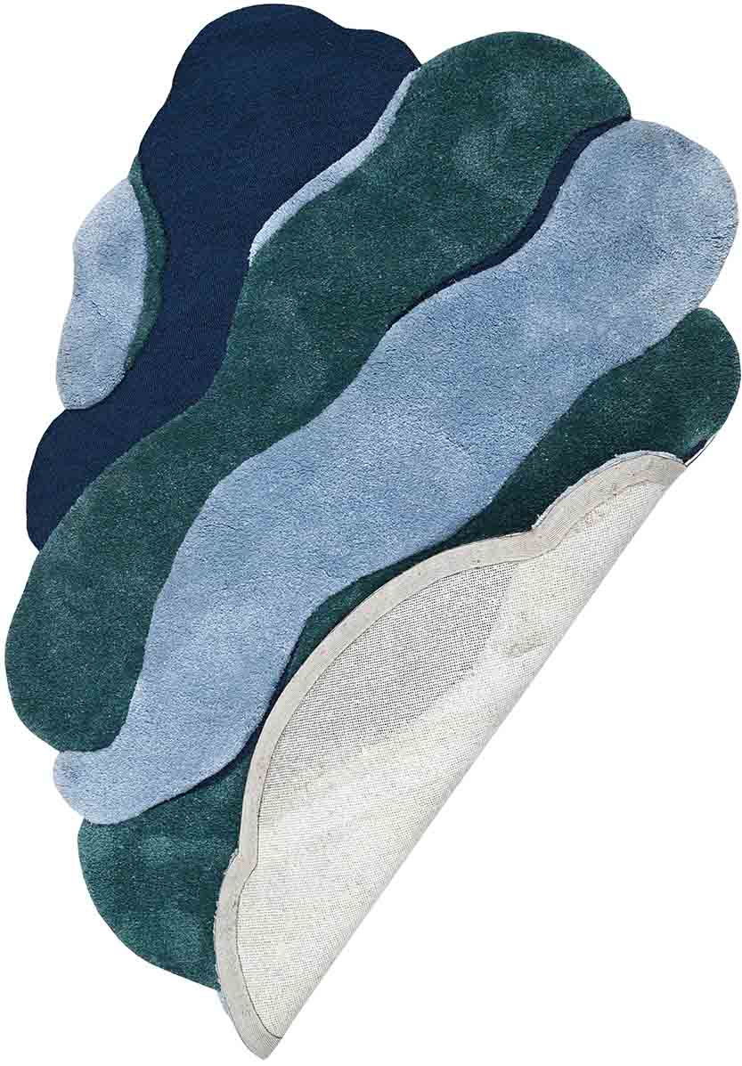 Modern Abstract Hand-Tufted Rug in Blue & Green | Contemporary Wavy Design Carpet for Living Room & Bedroom Decor