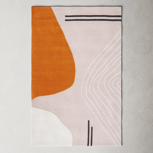 Modern Abstract Orange Pink Rug – Hand-Tufted Geometric Area Carpet for Living Room