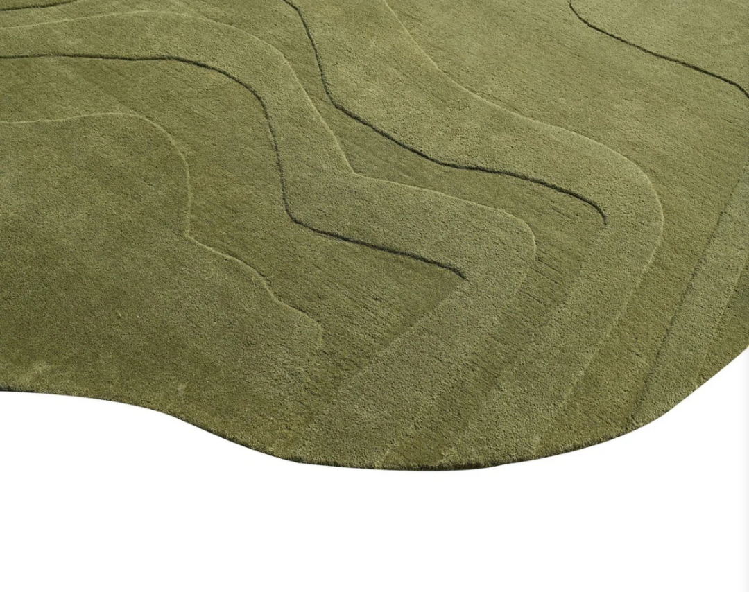 Olive Green Abstract Hand Tufted Rug – Irregular Modern Wool Area Rug, Contemporary Designer Carpet for Living Room & Bedroom