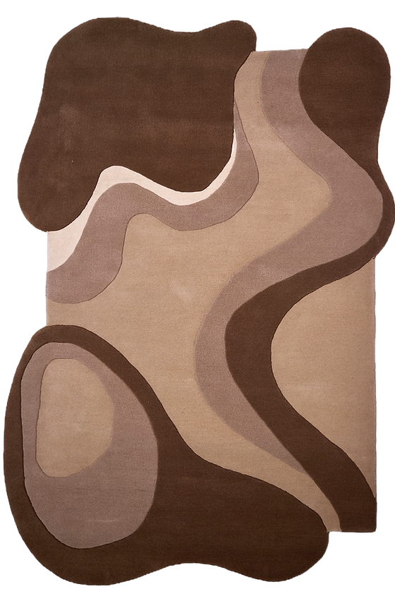 Modern Abstract Wool Rug – Handmade Brown & Beige Wavy Pattern Carpet for Living Room, Bedroom & Office Décor