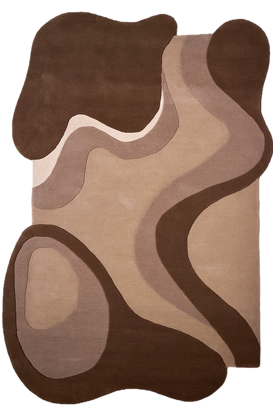 Modern Abstract Wool Rug – Handmade Brown & Beige Wavy Pattern Carpet for Living Room, Bedroom & Office Décor