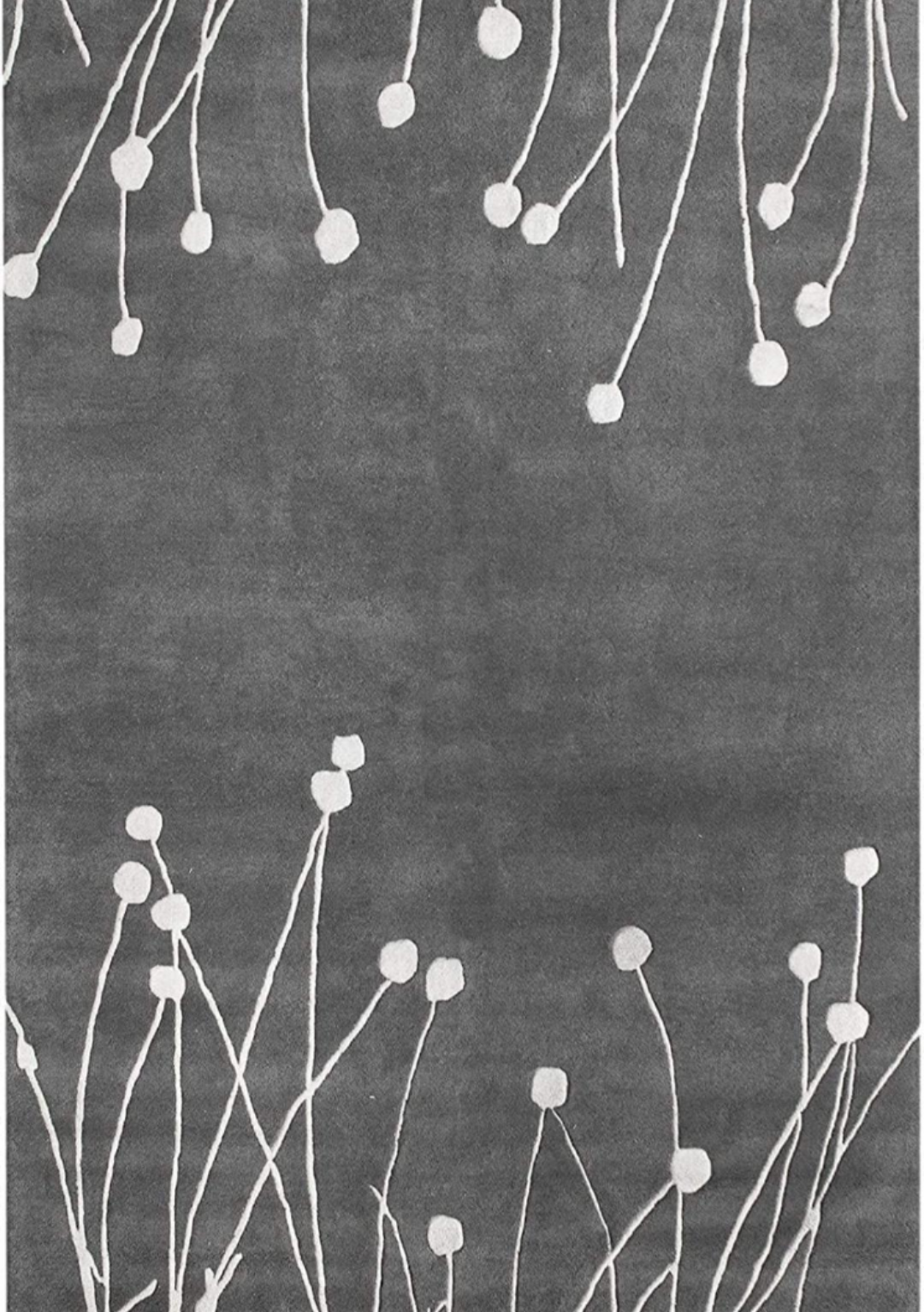 Elegant Grey Floral Wool Rug | Modern Hand-Tufted Carpet with White Botanical Design for Living Room & Bedroom Décor