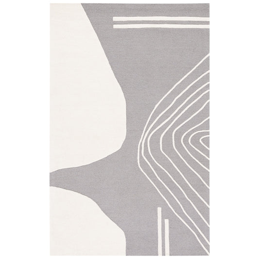 Modern Grey and White Abstract Area Rug – Minimalist Geometric Pattern Carpet for Living Room, Bedroom & Office Decor