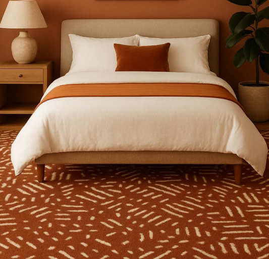 Modern Rust Brown and White Abstract Geometric Tufted Area Rug – Soft Handmade Contemporary Carpet for Living Room, Bedroom, Office Decor
