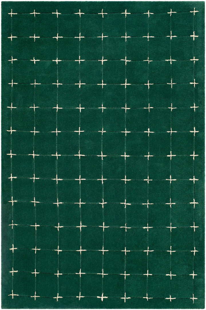 Emerald Green Hand Tufted Wool Rug | Modern Geometric Grid Area Rug | Luxury Plush Carpet for Living Room, Bedroom & Office | Handmade Contemporary Floor Rug | Custom Size Available