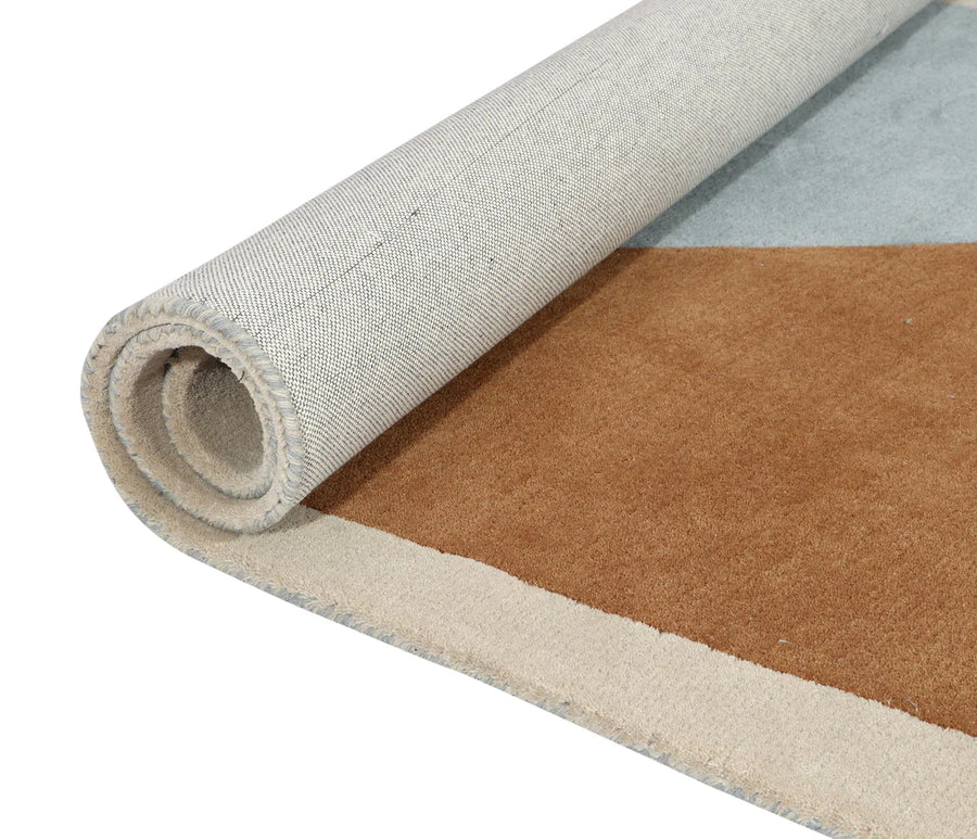 Modern Abstract Blue & Brown Area Rug – Hand Tufted Organic Shape Carpet for Living Room, Bedroom & Contemporary Home Décor