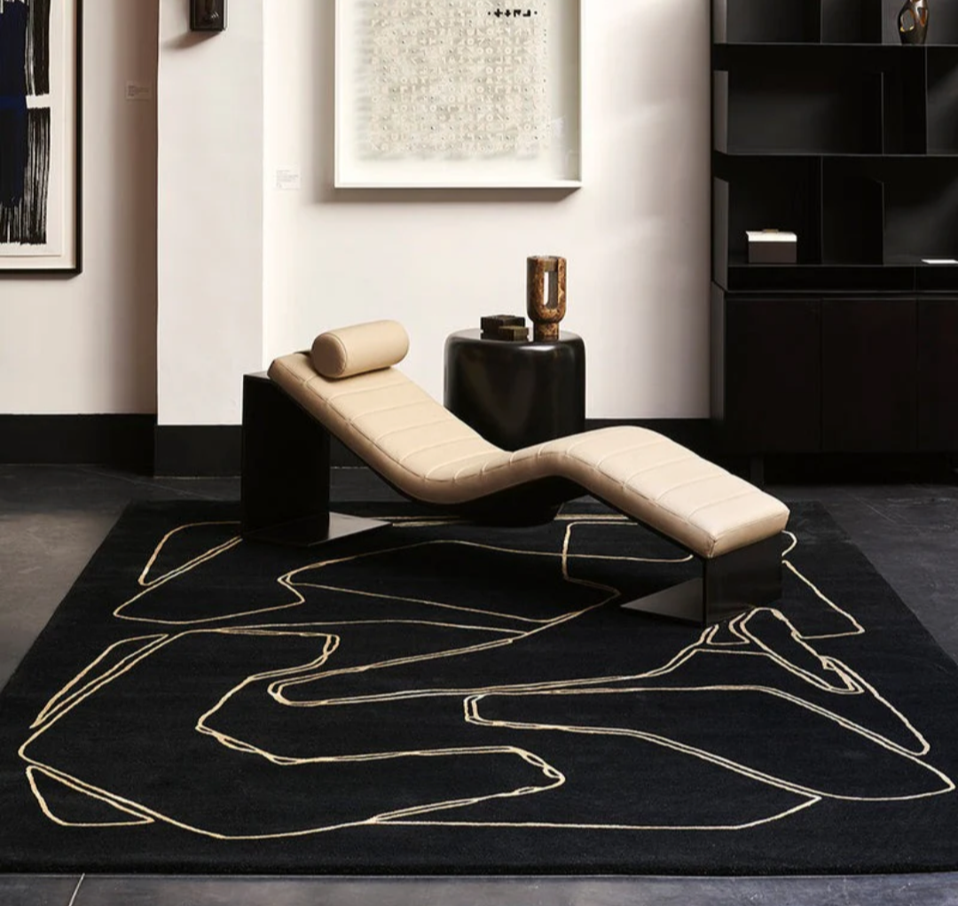 Modern Black Abstract Rug – Hand Tufted Ivory Line Art Carpet for Living Room, Bedroom & Contemporary Home Décor