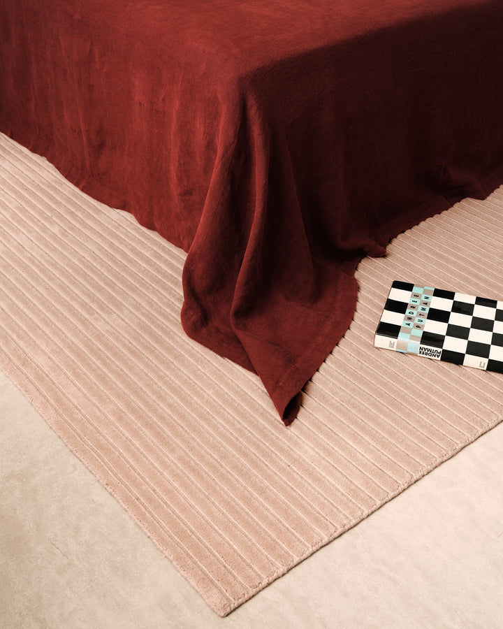 Handmade Blush Pink Striped Modern Area Rug – Luxury Wool Carpet for Living Room, Bedroom & Minimalist Home Décor