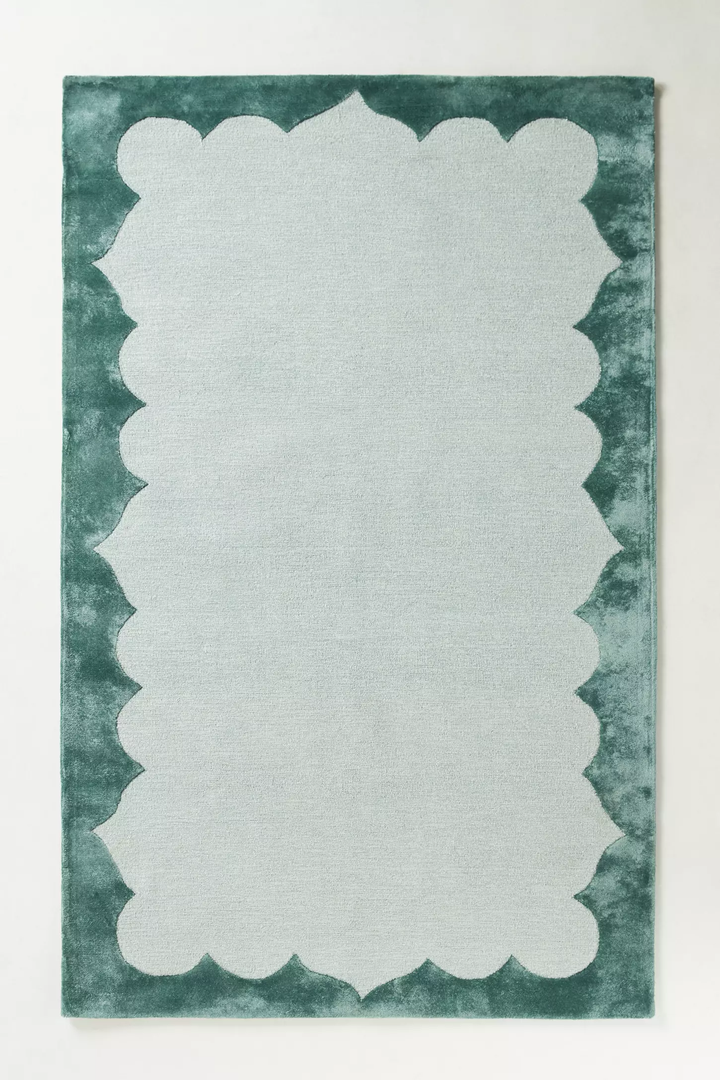 Modern Sage Green Hand Tufted Wool Area Rug | Scandinavian Minimalist Geometric Border Carpet | Luxury Living Room, Bedroom & Nursery Rug | Custom Size Handmade Rug